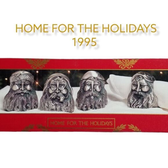 1995 Vintage Santa Pewter Napkin Ring Holder Set of 4 Home For The Holidays - Picture 11 of 11
